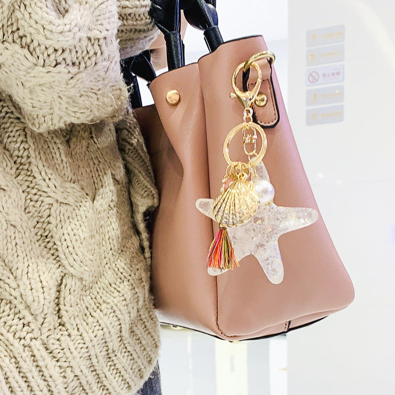 Wholesale Starfish Shell Pearl Rhinestone Keychains